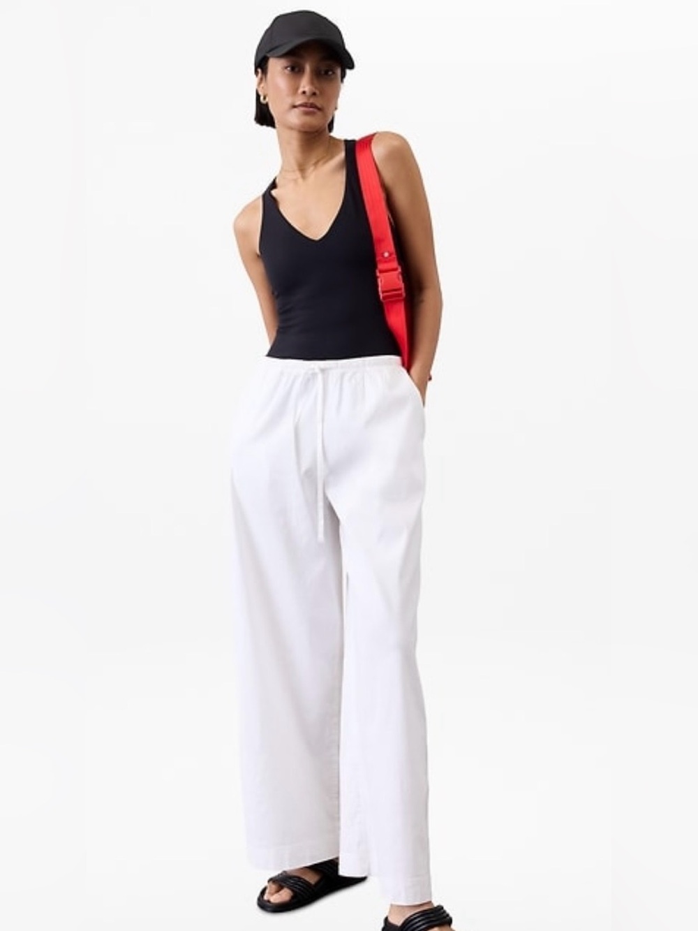 Athleta Paradise White Wide-Leg Linen Drawstring Pants, Size Medium Tall, NWT